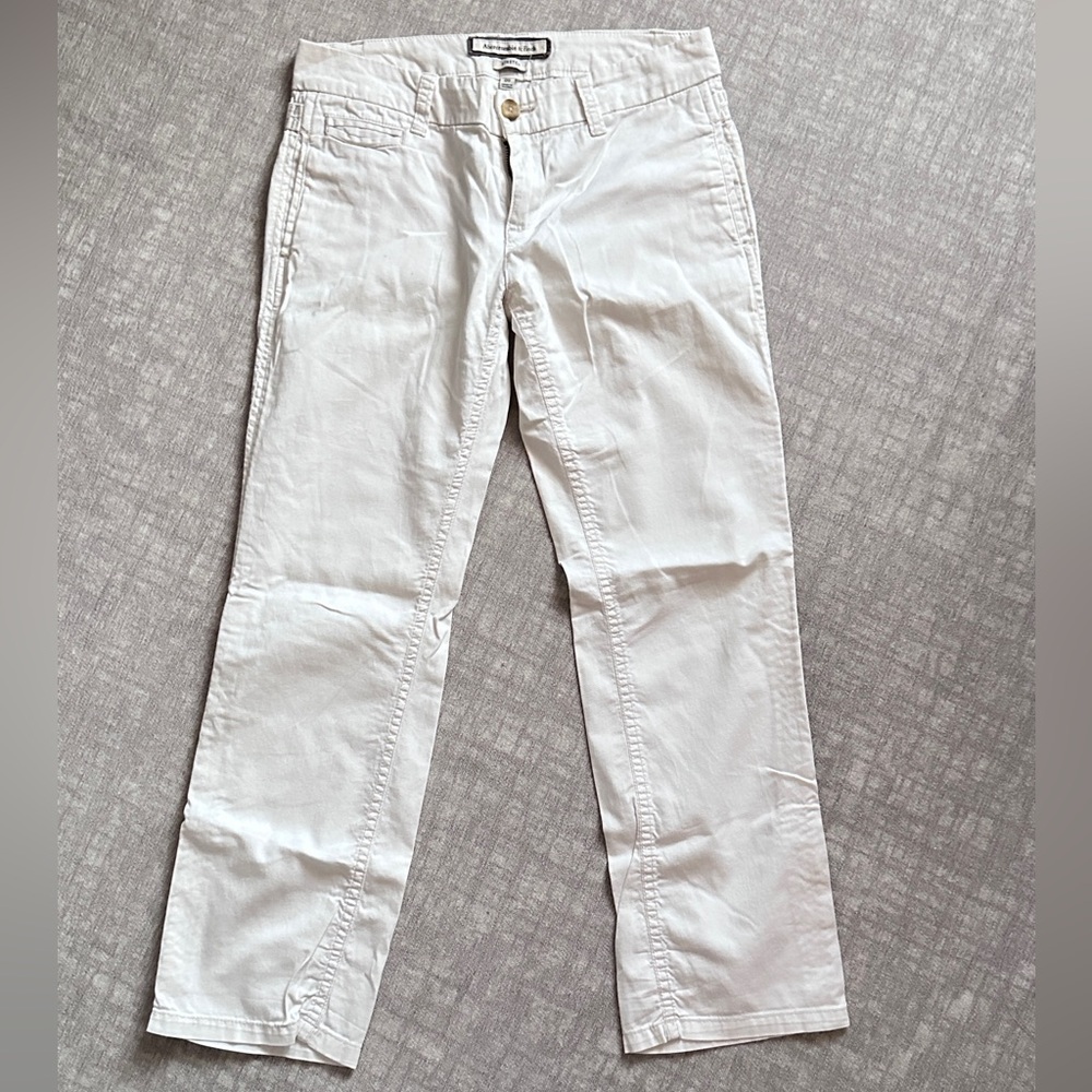 Abercrombie & Fitch Vintage White Cotton Crop Ankle Chino Casual Pants in 00